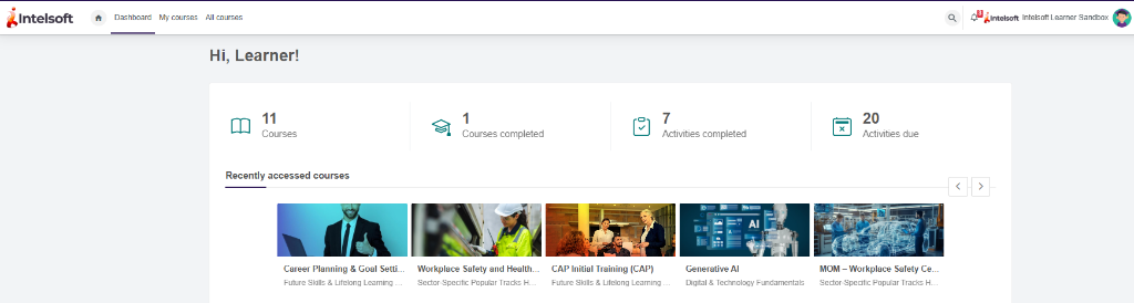 Learner dashboard interface