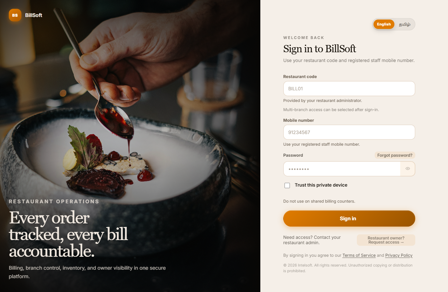 BillSoft - Restaurant Operations Platform